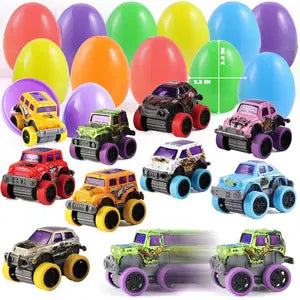 Toys for Kids 12Pcs 3.8in Easter Eggs Packed with Pull Back Monster Cars and Trucks for Easter Egg Hunt / 48Pcs