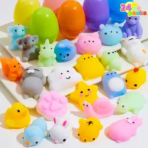 24Pcs Easter Prefilled Eggs with Mochi Squishy Toys, Animal Stress Reliever Squishy Toy for Easter Theme Egg Hunt