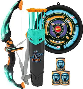 Kids Bow and Arrow Set, LED Light Up Archery Toy Set with 9 Suction Cup Arrows, Target & Arrow Case, Indo